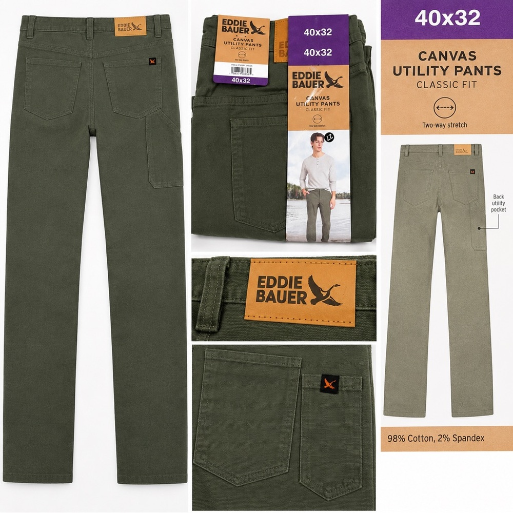 Eddie Bauer Men's Canvas Utility Pants - Olive Green
